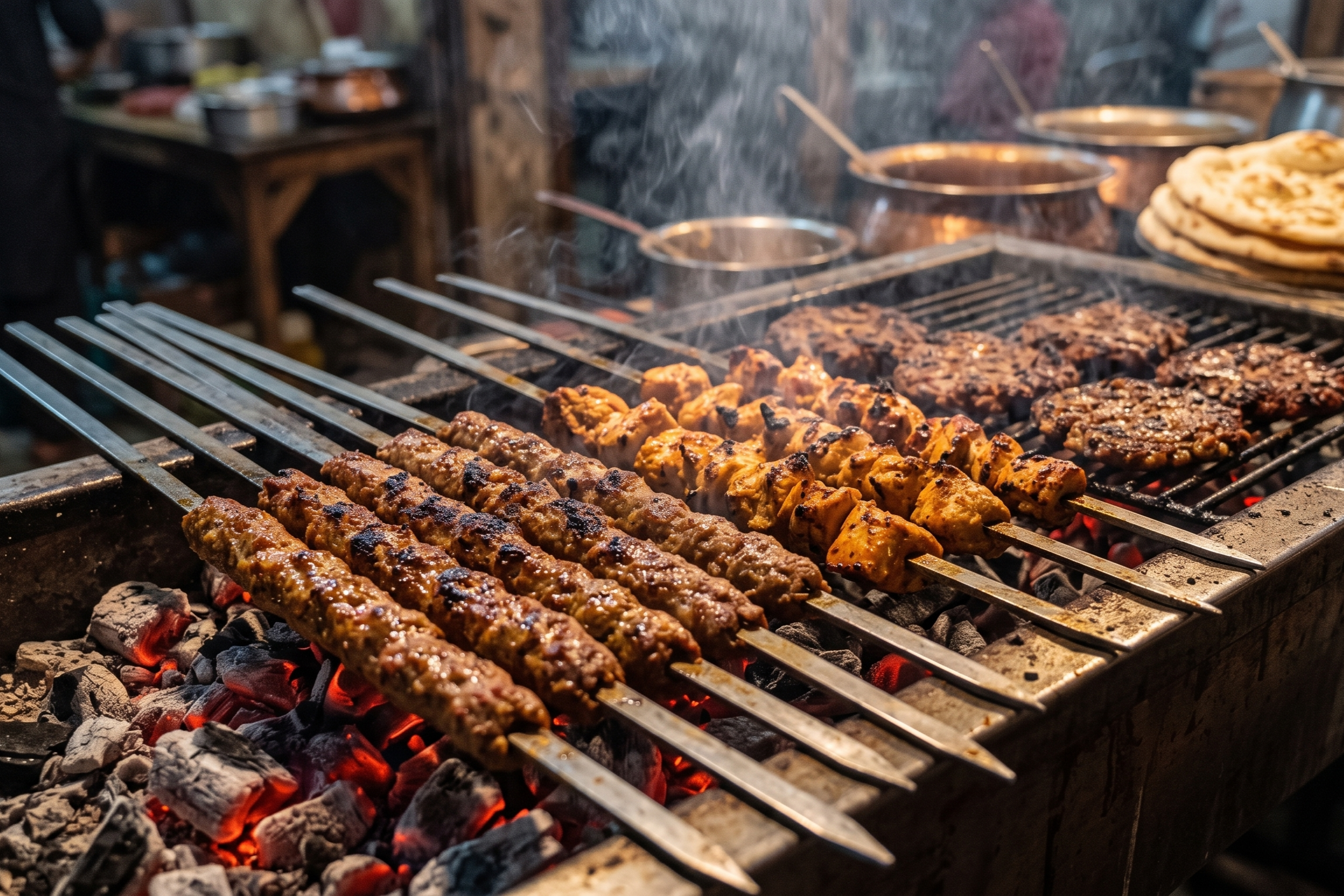 Charcoal grilled Chicken Tikka and Seekh Kababs